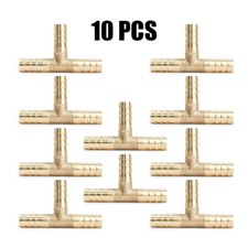 10PCS- 3/8 HOSE BARB TEE Brass Pipe 3 WAY T Fitting Thread Gas Fuel Water Air 