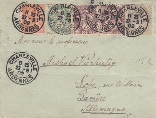 FRANCE : LETTRE DE CHARLEVILLE POUR LOHR ALLEMAGNE AFFRANCHIE AVEC TYPE BLANC - Picture 1 of 2