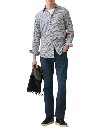 Rodd & Gunn Camicia Grigio/Nero Geometrico Diamante Manica Lunga Italia Tessuto Morbido-L - Foto 5 di 8