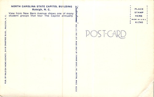 Historic Raleigh landmark postcard, North Carolina State Capitol.! postcard - Picture 2 of 2