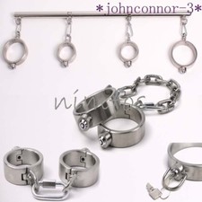 Stainless Steel Handcuffs Ankle Cuffs with Detachable Chain Steel Spreader Bar