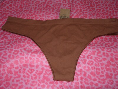 Victoria's Secret Sexy PINK Thong Pantie Seamless Stretch Light Brown NWT