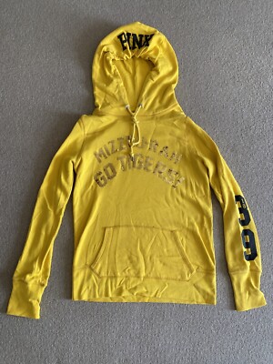 PINK Victoria Secret Hoodie, size Yellow with sequinned writing