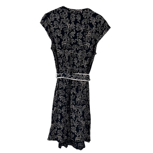 Maeve Anthropologie Women's Dress Black Elephant Belt Faux Wrap Midi Size M - Picture 5 of 13