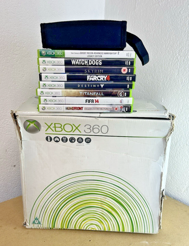 Microsft Xbox 360 60gb console and game bundle 2 controllers leads working box