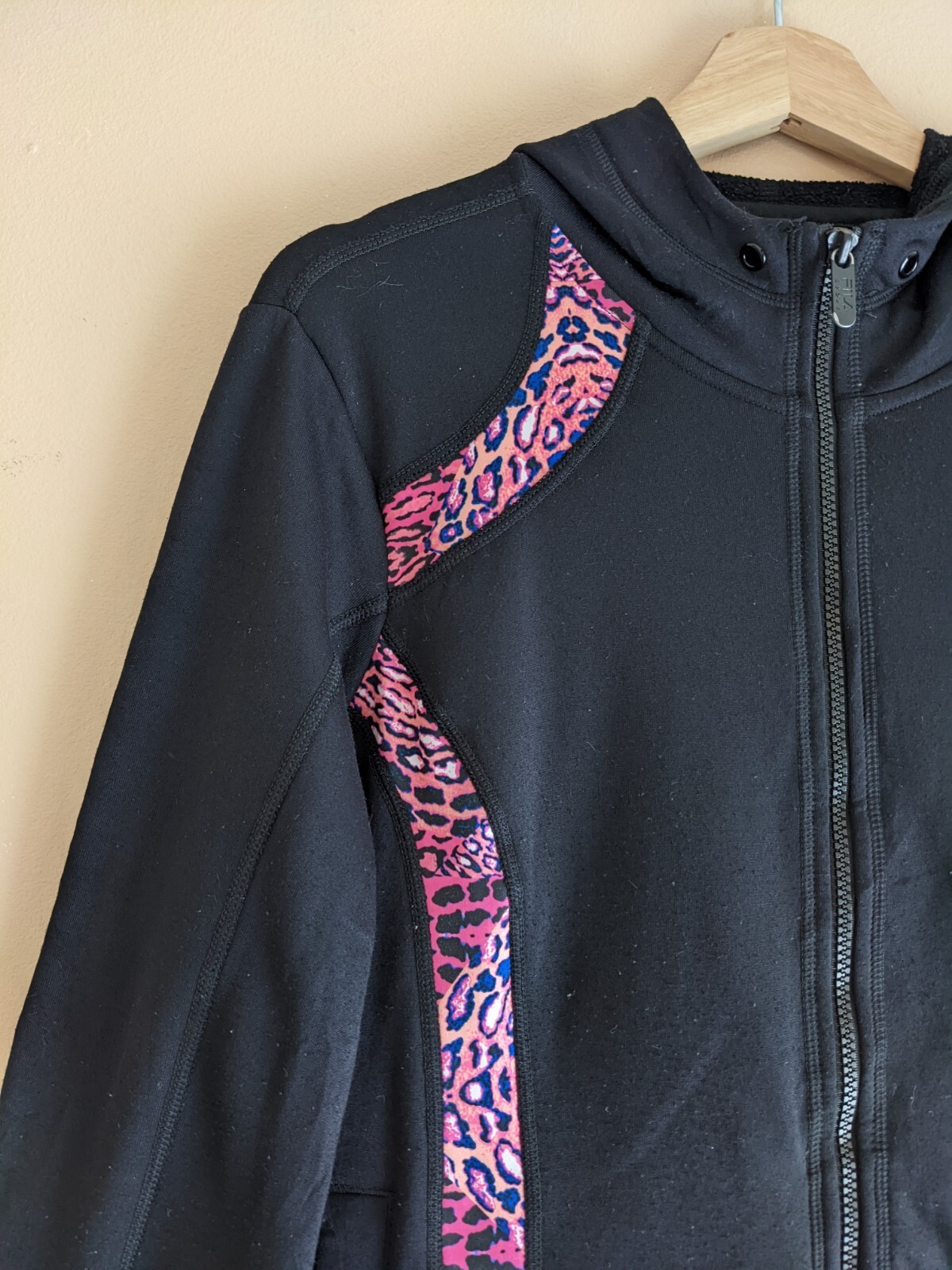 Felpa giacca vintage FILA nero rosa poliestere spandex full zip con cappuccio giacca donna large