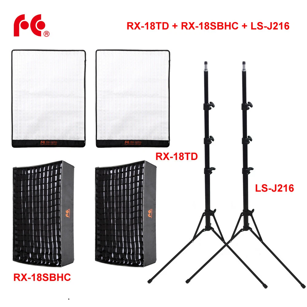 Falcon Eyes 2PCS RX-18TD Flexible LED Video Light with Softbox, Grid and Stand