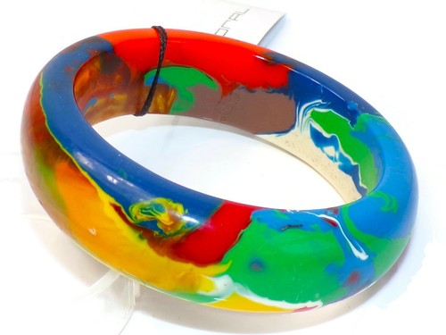 Sobral Pollock PB24 Multicolor Swirled Artist Made Statement Bangle Bracelet - Picture 9 of 9