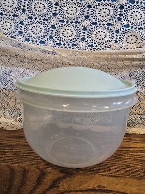 Vintage Tupperware Round Storage Container Blue Lid Clear | eBay