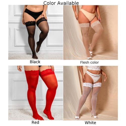 1x Women Plus Size Lace Thigh High Silicone Stockings Anti Sex Socks Flesh Color - Picture 3 of 16