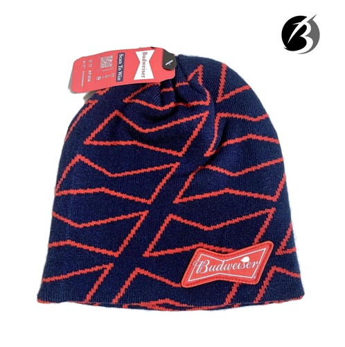 Budweiser Pajarita Jacquard Tejido Gorro Gorra Azul Marino y Rojo con Logo Tobogán - Imagen 2 de 2