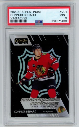 2023-24 OPC Platinum Connor Bedard Rookie Black NHL Shield Variation PSA Chicago