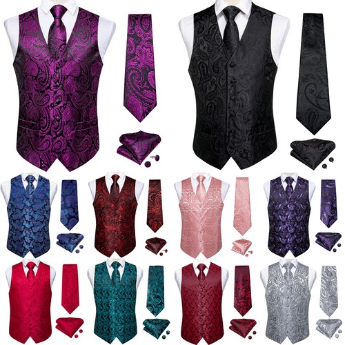 DiBanGu Men's Formal Vest Slim Tuxedo Suit Paisley Floral Vest Fashion Vest Red