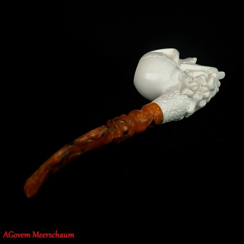 SKULL Block Meerschaum Pipe, Carved Smoking Pipe, Vintage Estate Pipe, AGM-461 - Imagen 8 de 12