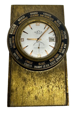 Vintage Maya ''Door Stop'' Watch Manual Winding World Hours Overhauled