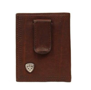 Ariat Mens Front Pocket Rowdy Bifold Money Clip Wallet Brown A35124282