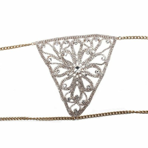 Women Rhinestone Flower Shape Crystal Underwear Body Chain Thong Bikini Jewelry - Picture 7 of 16