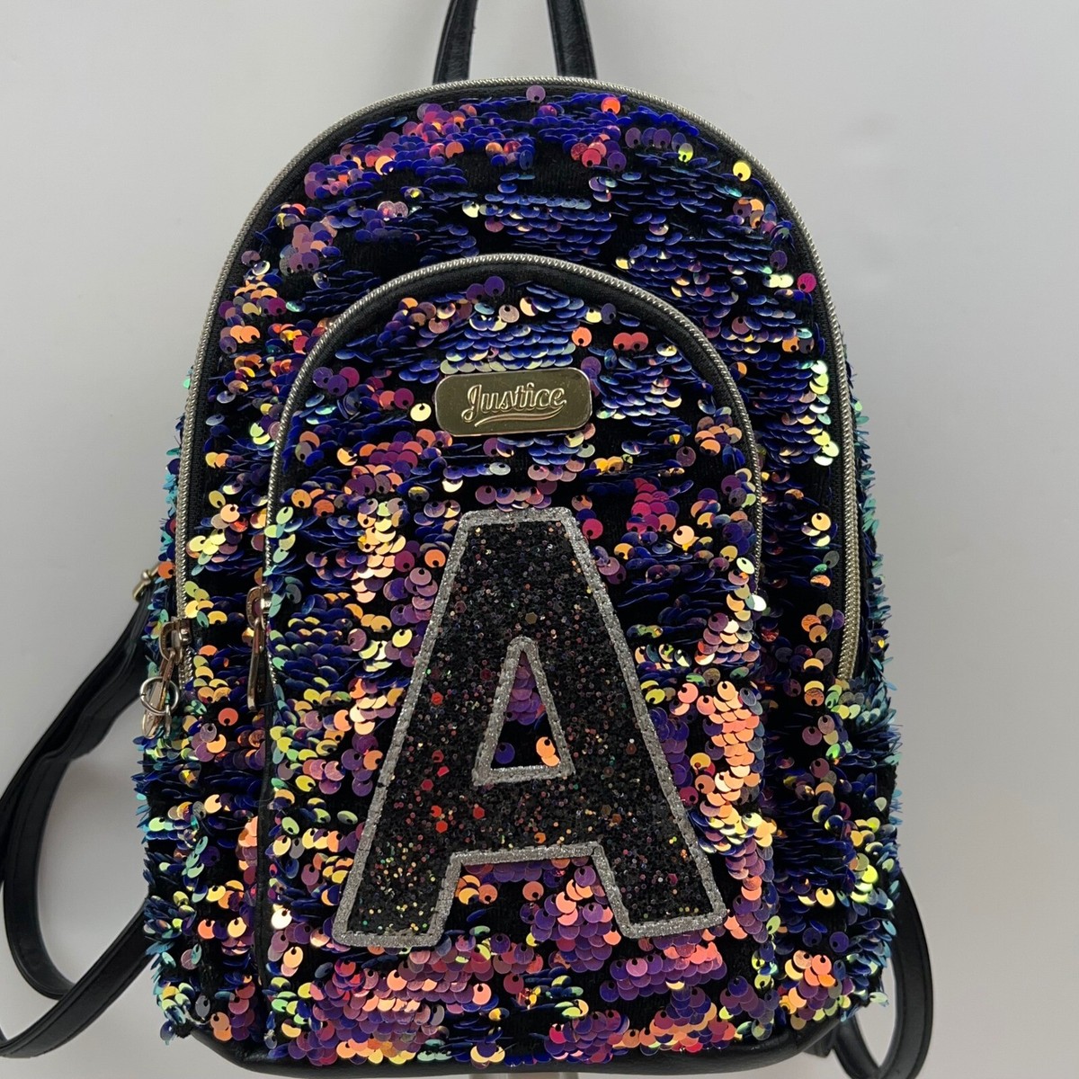 Glitter Justice Initial Mini Backpack JUSTICE Sequin Backpack