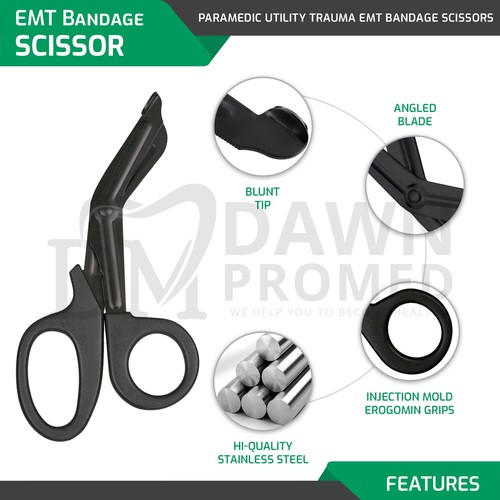 Tijeras paramédicas EMT trauma tijeras enfermera primeros auxilios 7,25" tácticas completas negras - Imagen 4 de 9