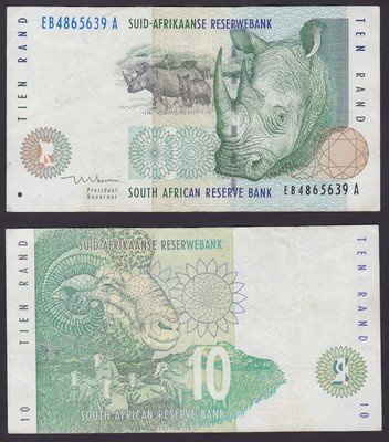 south africa 1990 bank note ten 10 rand rhinoceros circulated vf x1391 ebay