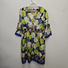 Johnny Was Vintage USA Blumen 3/4 Ärmel Boho weiche Seide Top Kleid Größe Medium 