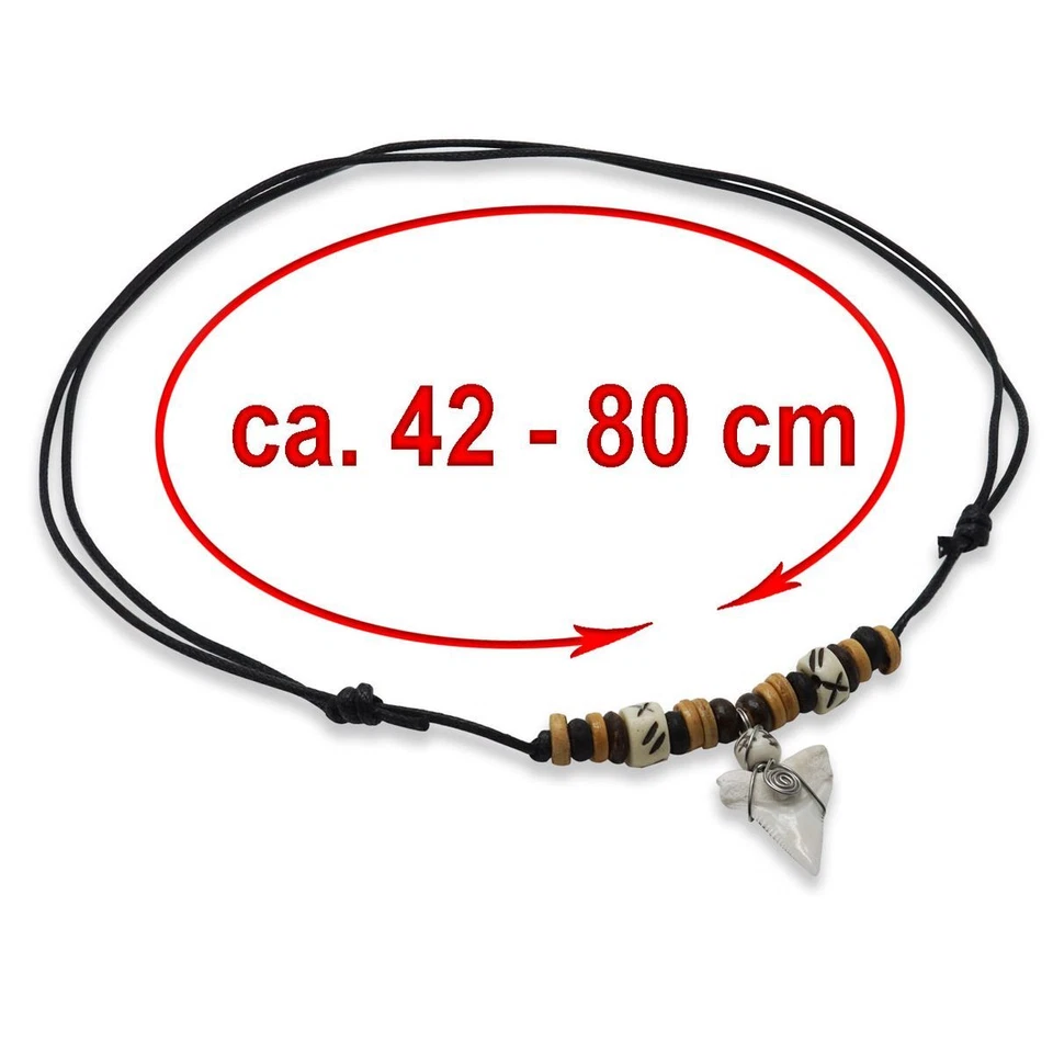 1 verstellbare Haifischzahn Kette mit Perlen Zahn Leder Surfer Shark Ethno - Bild 3 von 4
