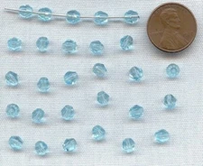 100 VINTAGE GLASS AQUAMARINE 5mm. FACETED BICONE BEADS 211A