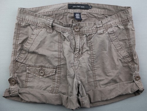 Women's Calvin Klein Roll Up Cargo Utility Shorts Brown Cotton Size 10 (33x7) - Picture 3 of 6