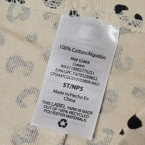 Wonder Nation 2 pc Pajama Set Cream with Cheetah Print Cat sz 5T NWT - Picture 3 of 4