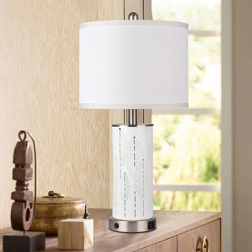 Ceramic Beautifully Engraved Decorative 25" Table Lamps Set of 2 with Nightli... - Picture 6 of 9