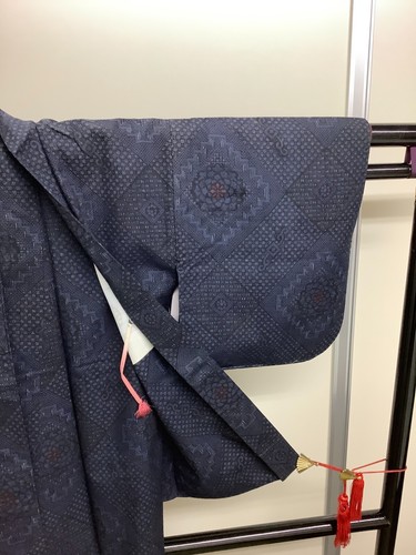 Japanischer Vintage Kimono Haori Set Marineblau Oshima Teurer Schmutz 59,4 oder 27,9 Zoll - Bild 8 von 19