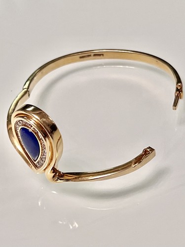 LARRY JEWLERS~14 KT YELLOW GOLD~DIAMOND~LAPIS BANGLE BRACELET~7.5”~31.5GRS - Picture 12 of 18