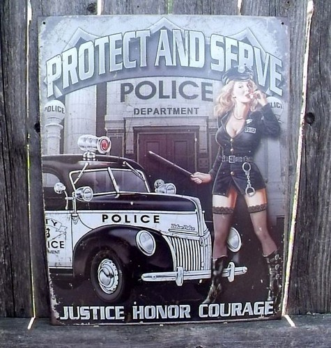 Polizeiabteilung Schild Protect & Serve Justice Ehre & Mut Metall Sammlerstück Neu - Bild 1 von 7
