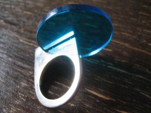 witziger skulpturaler Statement Ring 925er Silber Acryl Scheibe blau NEU RG 52 - Bild 2 von 4