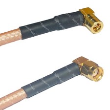 RG400 SMB FEMALE ANGLE to RP-SMA MALE ANGLE RF Cable FAST-SHIP LOT