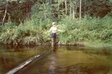 Kodak 35mm Slide 1950s Blue Border Woman Fishing in Waders