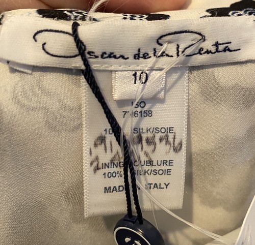 NWT OSCAR DE LA RENTA Navy/White silk floral button front dress w/ organza sz 10 - Picture 5 of 6