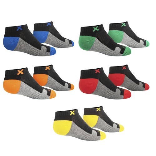 Basix Kids Ankle Socks, Durable Comfort Cotton, 3 Block Multi 5 Pack, Ages 4-7 - Picture 3 of 5