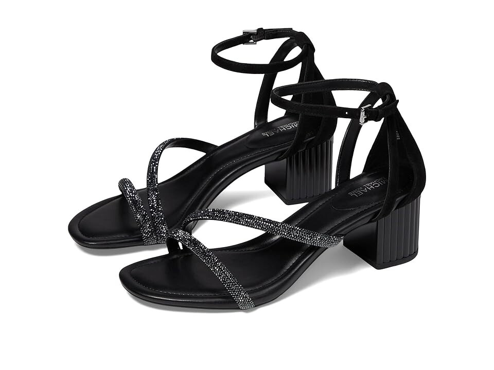【PORTERNA】Mid Square Sandal Heels MICHAEL Michael Kors Z7896 Black Leather Porter Strappy Mid