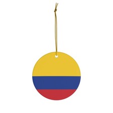 Colombia Christmas Ornament Ceramic Circle, Colombian Flag Inspired Travel Print