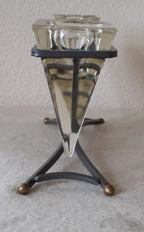 "SOPORTE DE LUZ DE TÉ APLIQUE DE VIDRIO DE METAL GRIS 6"" × 13"" Foto 3 de 4