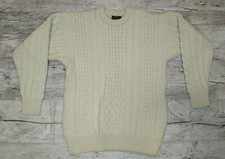 VINTAGE Gaeltarra Ireland Handknit Ivory Mens Knitted Jumper Wool Size 40"/M