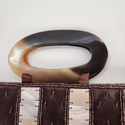 Mad Bags Beaded Mother of Pearl & Natural Horn Handles Purse, Bag Clutch - Picture 4 of 14