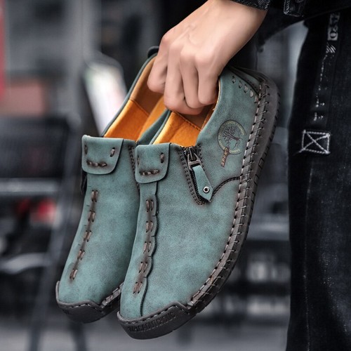 Casual Genuine Leather Men Loafers Moccasins Handmade Slip on Boat Shoes - Picture 14 of 21