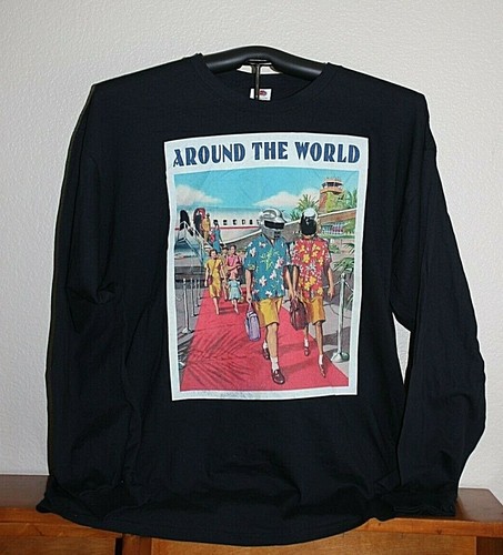 AROUND THE WORLD- Space-age Vintage Travel  Long Sleeve T-Shirt, 2XL  Black - Foto 1 di 6