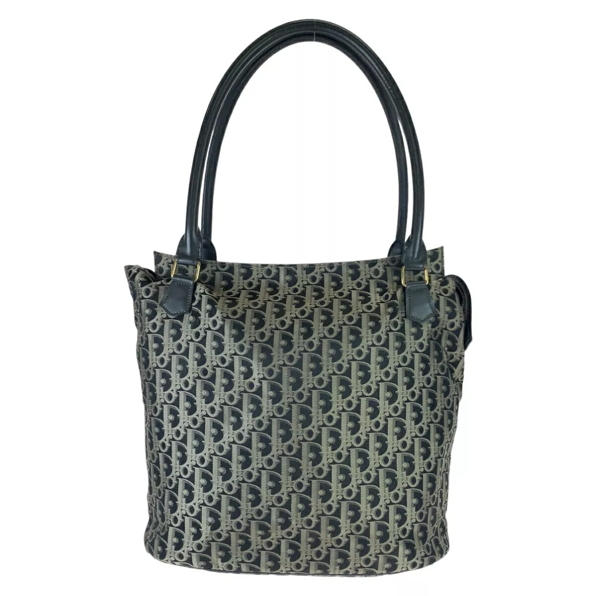 Sac bandoulière fourre tout Christian Dior trotteur gris toile cuir logo zippé