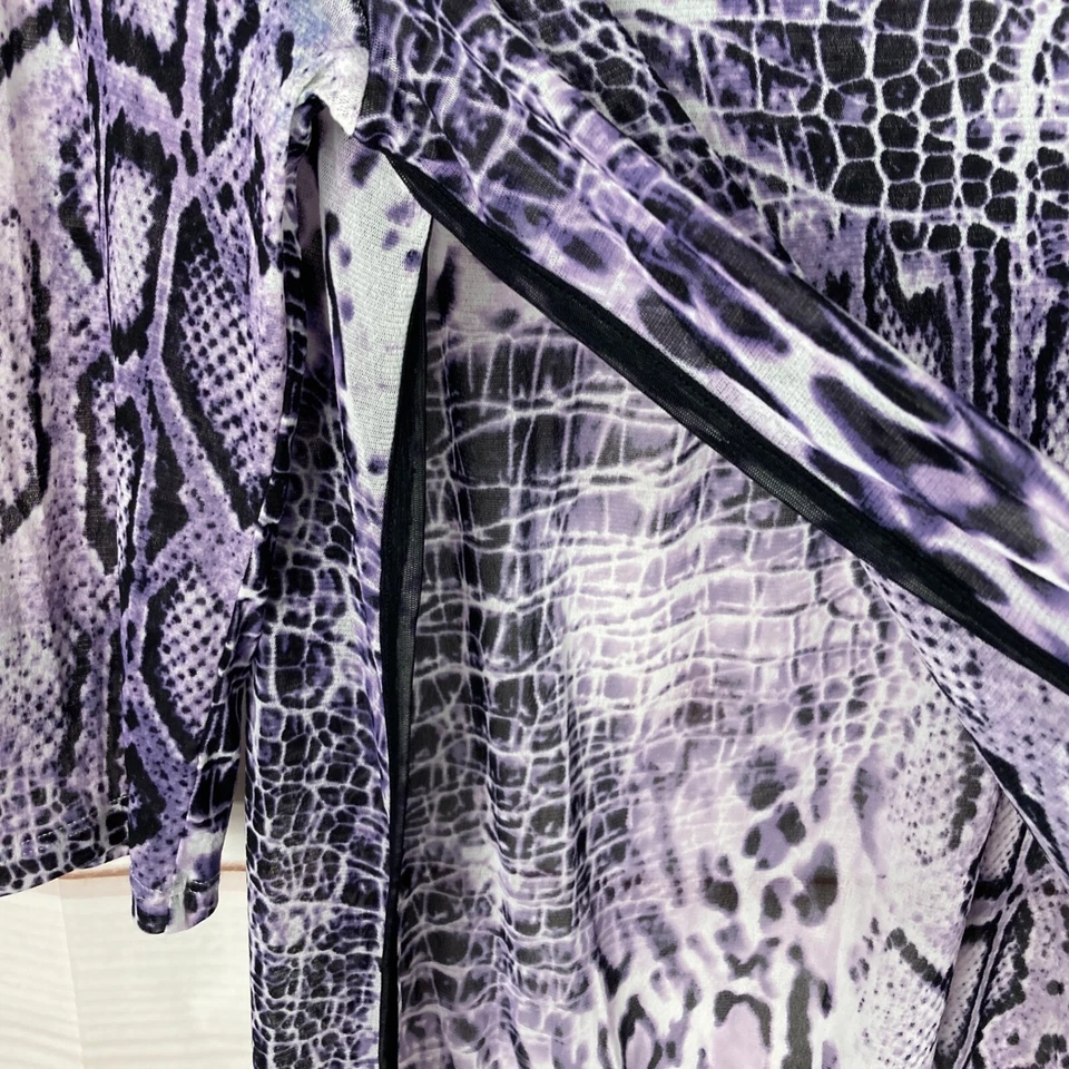 Lynn Ritchie Топ женщин S фиолетовый змеиной кожи сетки вязаный блузка стороны разрезы чистый - Изображение 4 из 4