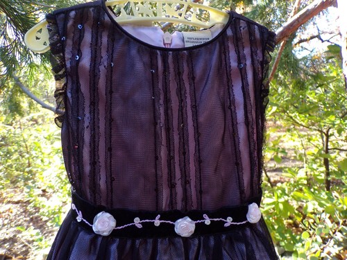 Laura Ashley toddler party dress black tulle pink rosettes & sequins sash 2T - Picture 2 of 5