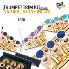 Bach Trumpet Trim kit (3 sizes) KGUBrass with 4 Natural Stone inlays. Raw Brass.