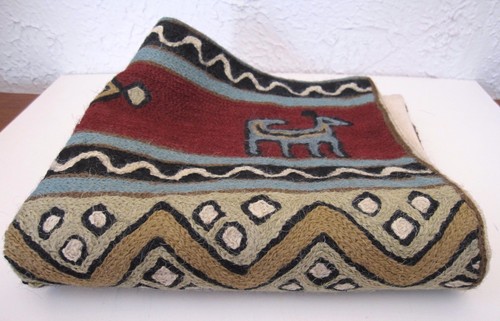 Kashmir Pillow Cushion Cover Wool 16" Crewel Ari Chain Stitch India Geometric    - Picture 4 of 11